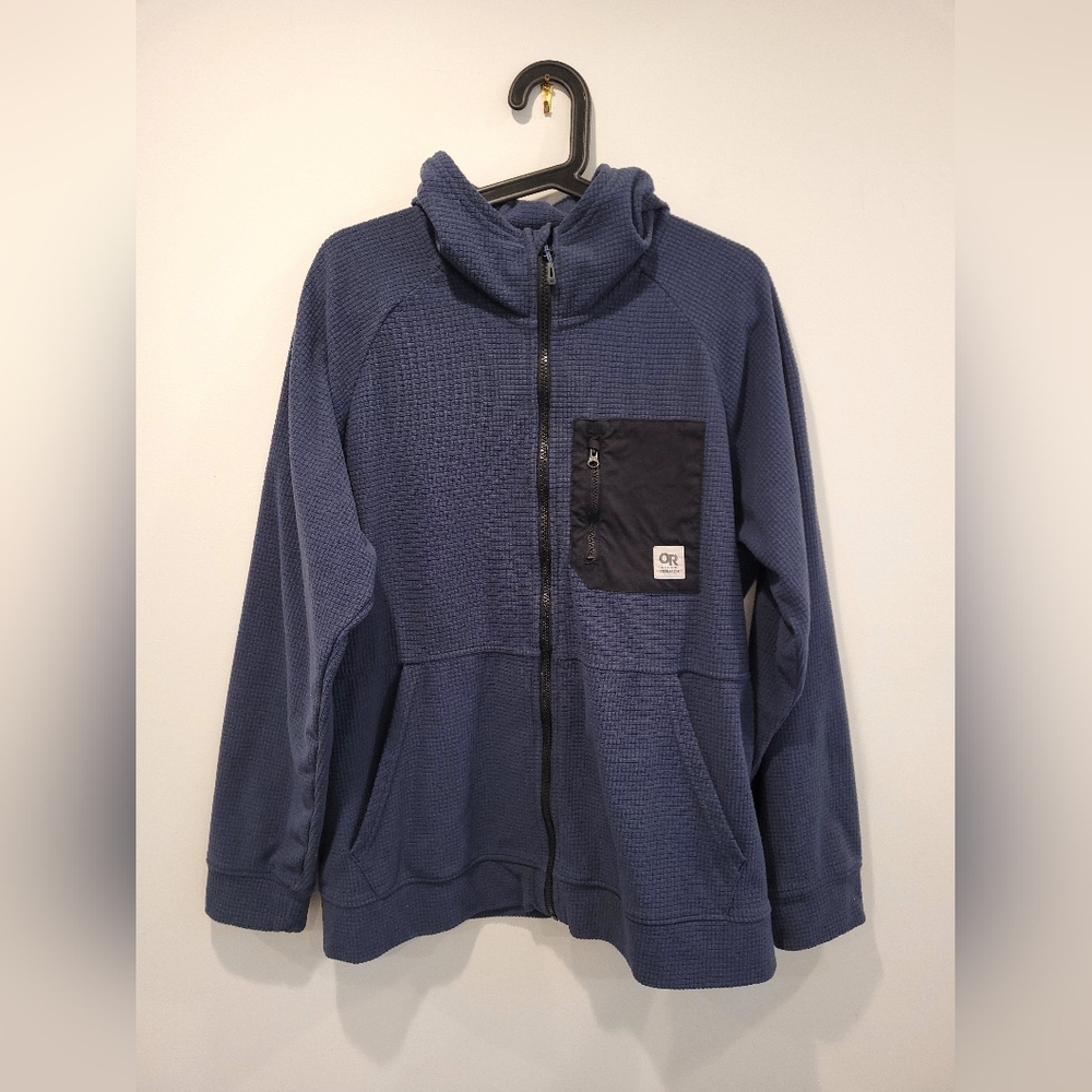 Outdoor Research Mens L Trail Mix Grid Fleece Jacket Fill Zip Hoodie  Blue